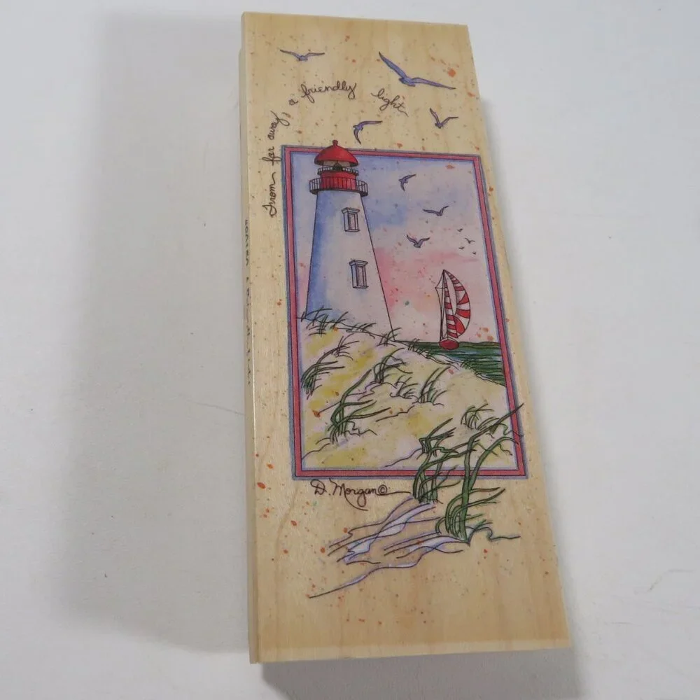 D. Morgan LARGE Rubber Stamp Wood Backed Lighthouse 